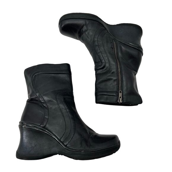 Aldo black ankle wedge boots Bumpah side zip leather basic neutral sz 39 US 8.5 - Picture 1 of 10